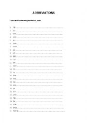English Worksheet: Abbreviations