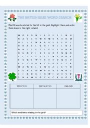 the British Isles word search