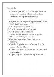 English Worksheet: Lesson on differently abled - WE CARE with worksheets