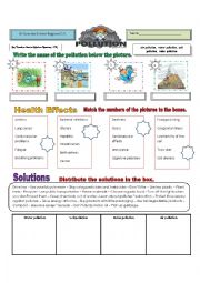 English Worksheet: POLLUTION / HEALTH PROBLEMS AND SOLUTIONS