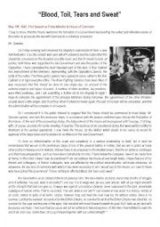 English Worksheet: An analysis of W. Churchills speech Blood, Toil, Tears and Sweat