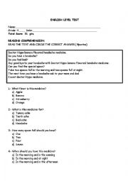 English Worksheet: english test illness