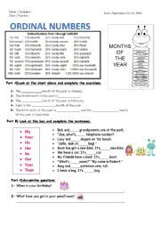 English Worksheet: ORDINL NUMBERS