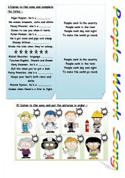 English Worksheet: People work song