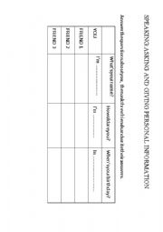 English Worksheet: SPEAKING: ASKING  AND GIVING PERSONAL INFORMATION