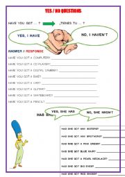 English Worksheet: Have got - Has got: yes - no questions