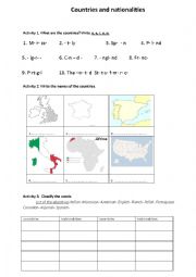 English Worksheet: countries and nationalities