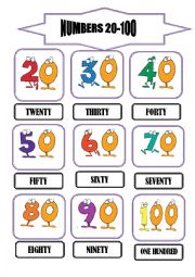 English Worksheet: numbers flashcards 20-100