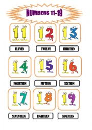 English Worksheet: numbers flashcards 11-19