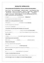 English Worksheet: idiomatic expressions