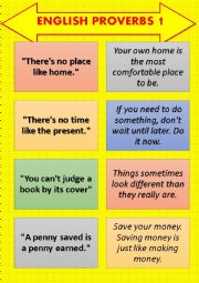 English Worksheet: English Proverb-Explanation Cards SET 1 (8 pages)