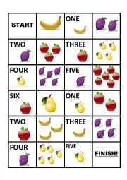 English Worksheet: Fruit and numbers (1-5) domino for little kids
