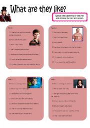 English Worksheet: What are they like ? (with the characters from Charlie and the chocolate factory)