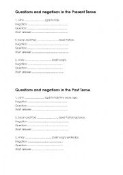 English Worksheet: Questions and negations in the Present and Past