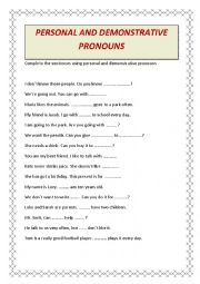 English Worksheet: Personal and demonstrative pronouns