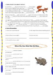 English Worksheet: Revision of past simple and questions words.