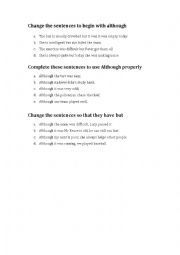 English Worksheet: the use of Although and But