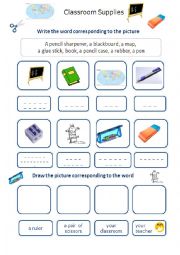 English Worksheet: SCHOOL SUPPLIES