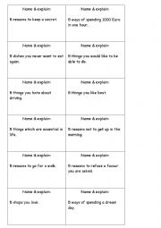 English Worksheet: Conversation game - name five things