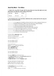 English Worksheet: Song_Read My Mind by The Killers_Phrasal verbs and adjectives