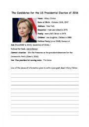 English Worksheet: Biography of the Candidates to the US election 2016