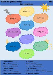 English Worksheet: phrasal verbs matching exercise + cards