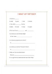English Worksheet: I want my hat back comprehension worksheet