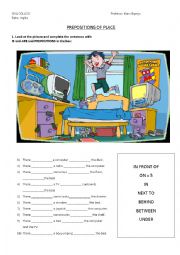 English Worksheet: Prepositions of place