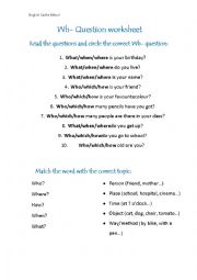 English Worksheet: Wh- Question worksheet