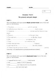 English Worksheet: Grammar Test Present and Past Simple