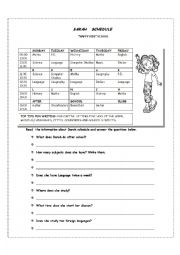 English Worksheet: SARAH SCHEDULE