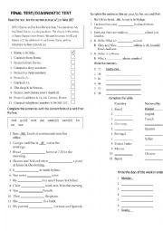 English Worksheet: TEST FOR BEGINNER CLASS