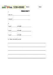 Minecraft ESL Simple Worksheet