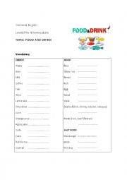English Worksheet: FOOD, DRINK AND TASTE