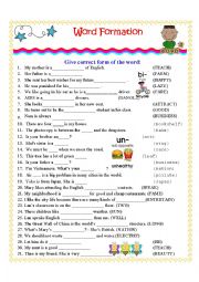 English Worksheet: WORD FORMATION EXERCISES