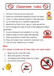 English Worksheet: classroom rules