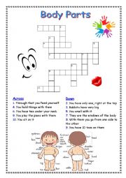 English Worksheet: Body parts crosswords