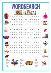 English Worksheet: Wordsearch+KEY