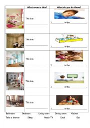 English Worksheet: rooms in the house