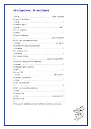 English Worksheet: Complete a dialogue with questions - At the Cinema