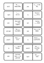 English Worksheet: Domino - positive and negative forms of be