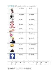 English Worksheet: COMPOUNDS 1. (matching exercise)