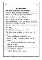 English Worksheet: Hyperbole