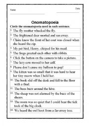 English Worksheet: Onomatopoeia