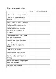 English Worksheet: Find someone who: holidays