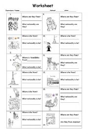 English Worksheet: Countries and nationalities