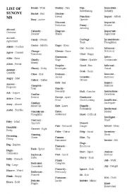 English Worksheet: list of synonym