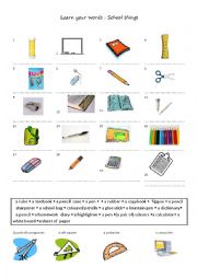 English Worksheet: school things 