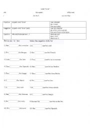 English Worksheet: VERB TO BE