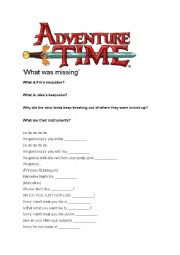 English Worksheet: Adventure Time: What was missing (s03 ep10)